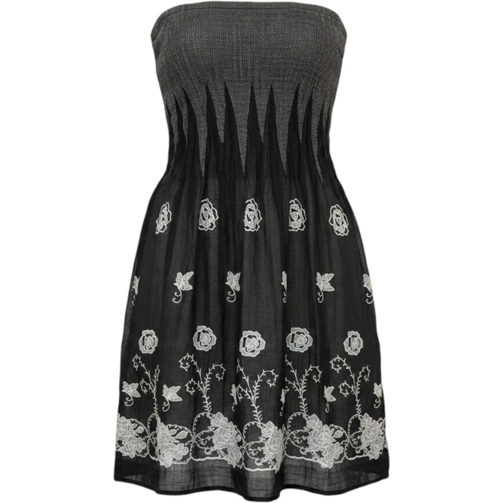 Lapis Womens One‎ Size Black Floral Butterfly Embroidered Crinkle Tube Top Skirt